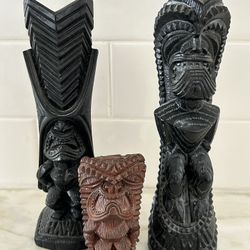 Vintage Lot 3-Coco Joe’s Kanaloa Tiki Figurine 8" Simulated Lava Hawaii Signed Sculptures Collectibles Trinkets 