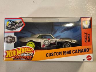 HOT WHEELS PULL BACK SPEEDERS. 1:43 SCALE METAL DIECAST.  MUSCLE MANIA # 1 OF 6. 1968 CUSTOM CAMARO. JAPANESE  BOSOZOKU/ KAIDO RACER.
