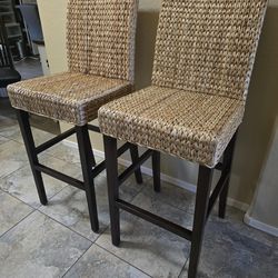2 sea grass/ rattan /wicker bar height bar stools