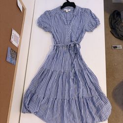 Monteau Los Angeles- Blue And White Striped Dress, Size S