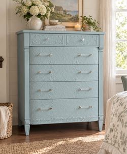 solid wood dresser soft blue green refinished chest of drawers, tall boy