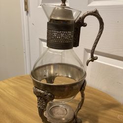 Incredible Antique Glass & Silver Plated Tea/Coffee Carafe!!