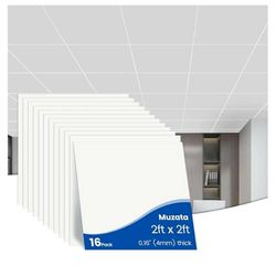 New 16Pk 2×2 Drop Ceiling Tiles White Smooth Healthy PVC Ceiling Tiles 24x24 About 64sqft Waterproof Easy Drop-in Installation TBP0, 16 pack