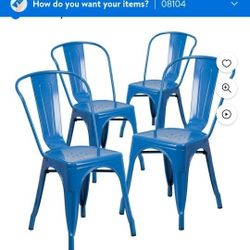 Flash Furniture Roy Commercial Grade 4 Pack Blue Metal Indoor-Outdoor Chair With Arms Blue Set Of 4 BRAND NEW Retail 270.00 Amazon