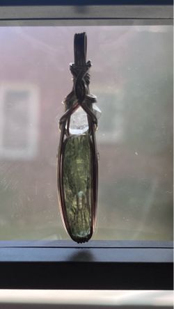Authentic Moldavite and Herkimer Diamond Pendant