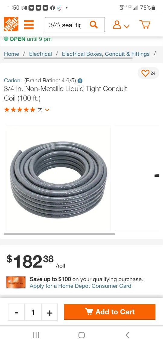 3/4" X 100' Non Metalic Flex Seal Tight