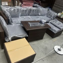 New ,8 Pieces Outdoor Patio Set With Fire Pit Table 