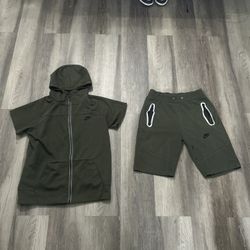 Full Green Nike Tech Fleece Short Set Men