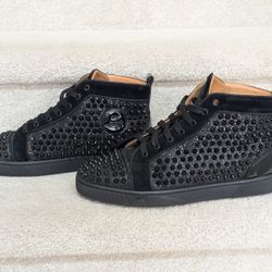 Black Leather Mid Top Spike Sneakers Shoes Sz EU 43 US 10