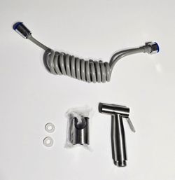 SUS304 Stainless Handheld Toilet Bidet Sprayer Gray Coiled Hose & Holder