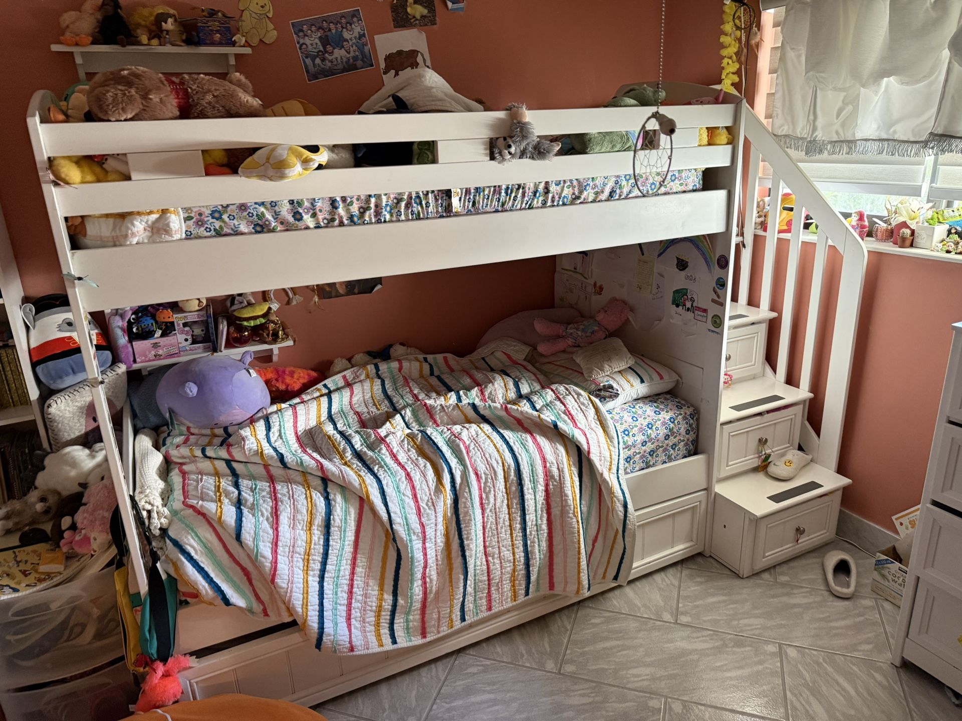 🛏️ IKEA White Bunk Bed with Stairs + Trundle Bed – Excellent Condition!