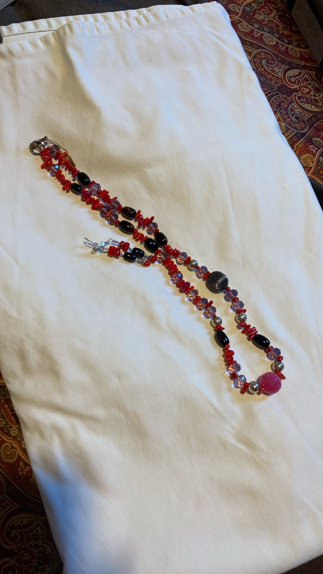 Necklace And Earrings CORAL & SILVER925