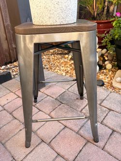 Industrial Metal Stool and  Wood Seat