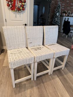 Set Of 3 Wicker Counter Height Chairs Stools 