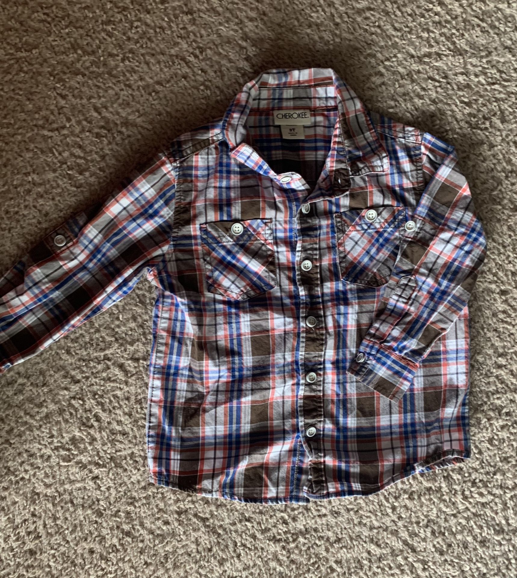3T Long Sleeved Button Down Plaid Shirt from Cherokee