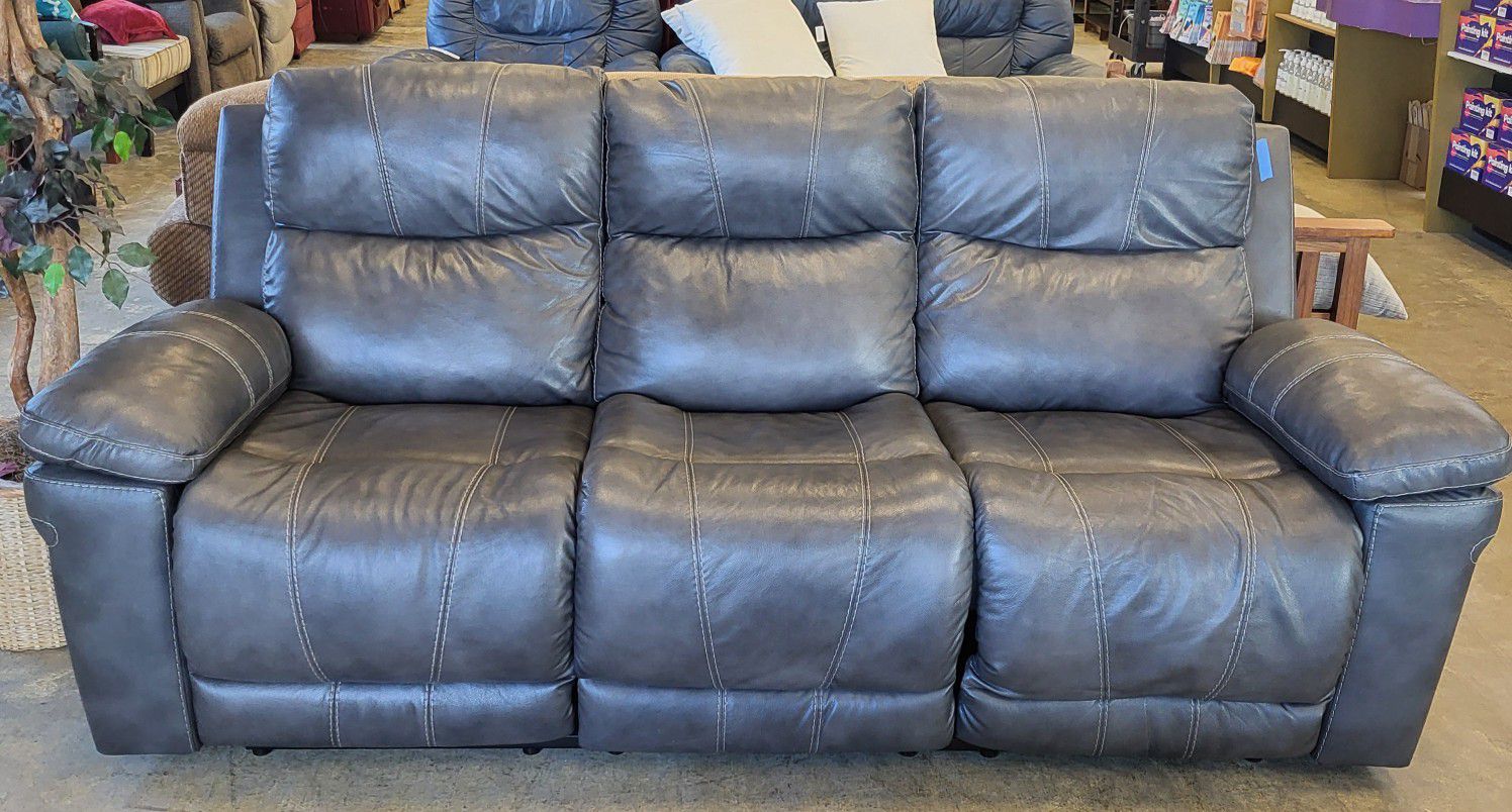 Gray Leather Electric Double Reclining Couch