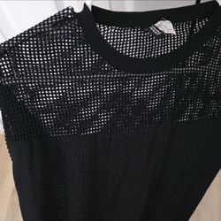 Cider Black Mesh Cropped Long Sleeve Crew Neck Blouse Sheer Size S