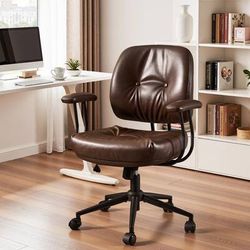 Ovios - Executive Office Chair, 300lbs Capacity, Mid Back PU Leather Chair, Ergonomic Computer Chair - Dark Brown
