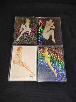4 Old Verga Pin Up Girls Cards - 3 Beautifully Foiled / Holograms 