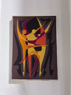 Mid century 1970s needlepoint art dancers