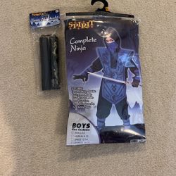 Complete Ninja Child Halloween Costume, Blue With Nunchucks