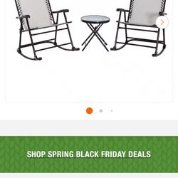 Outsunny Metal Outdoor Rocking Chair (Set of 2) with Middle Side Table and White Mesh