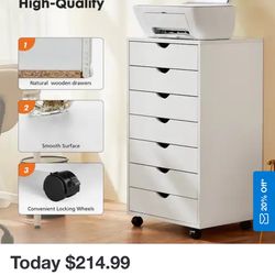 Wooden 7 Drawer Chest - Storage Cabinets With Wheels Dressers Wood Dresser Cabinet Mobile Organizer Drawers - White - 7-drawer