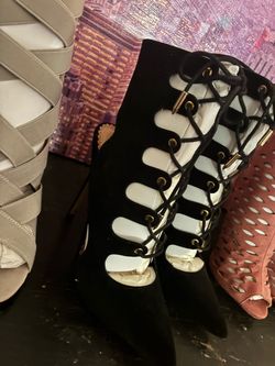 Black long strap heels