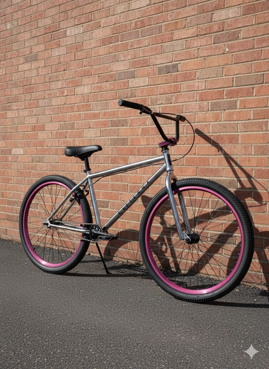 NEW ELITE BMX OUTLAW 26 CHROME PURPLE SINGLE SPEED FREESTYLE WHEELIE BIG BMX BIKE
