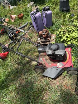 Lawn more works great and motor. Cracked deck.