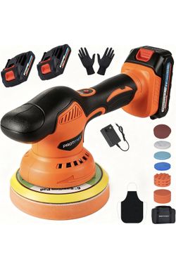 Cordless Car Buffer Polisher w/ 2x2000mAh 21V Batteries, 6 Inch Car Buffer Waxer Kit, Car Polishing Machine w/Extra 18 PCS Attachments & 6 Variable Sp