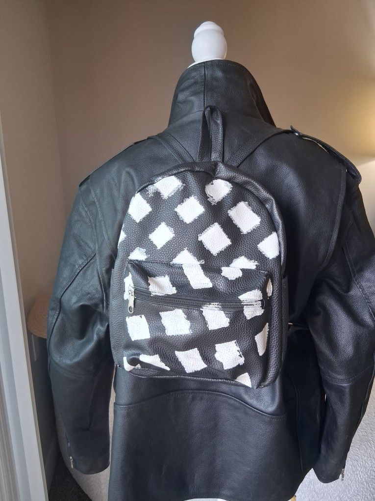 Black Geometric Print Mini Backpack