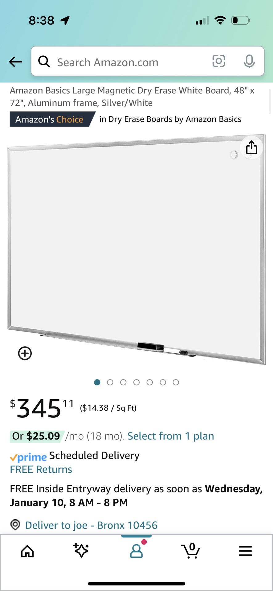 Large Magnetic Dry Erase White Board, 48" x 72", Aluminum frame, Silver/White