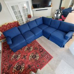 Navy Blue Fabric Sofa Set