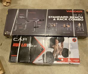 Cap 100lb Vinyl Barbell Weight Set + Weider Standard Bench & Rack Combo BUNDLE BRAND NEW