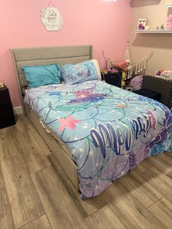 Gray Upholstered Platform Bed Frame