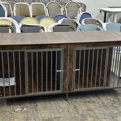 DEPTOK Dog Crate Furniture for 2 Large Dogs – 78" XXL Double Dog Kennel with Divider, Extra Large Wooden Dog Cage TV Stand（danage