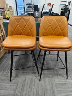 Swivel Bar Stools Set of 2, Faux Leather 24.4" Counter Height Bar Stools with Back Footrest Metal Legs for Kitchen Island