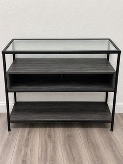 Glass Top Metal Console Table with Shelves