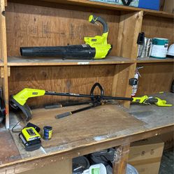 Ryobi Weed Whacker And leaf Blower W/ Accessories And Battery