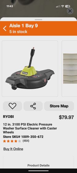 RYOBI 12 in. 3100 PSI Electric Pressure Washer Surface Cleaner – Open Box