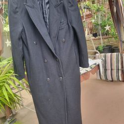 Sizze Large Long 50" Tall. Wool Pea Coats Notched Lapel Double Breasted Warm Jacket Wool Blend Trench Coat Overcoat with Pockets