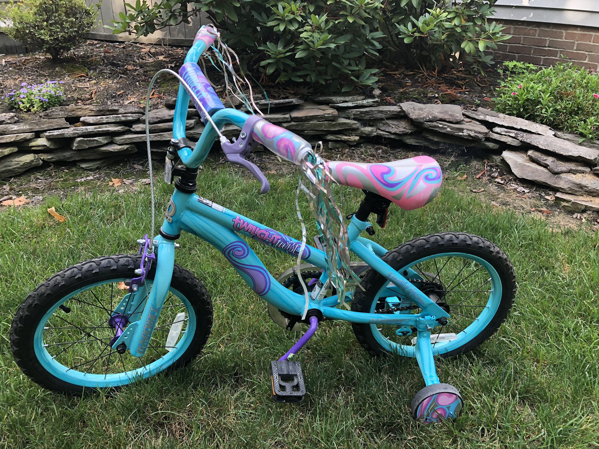 16” girls like new bicycle with training wheels