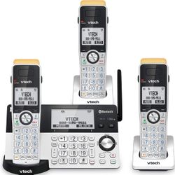 VTech IS8151-3 Super Long Range 3 Handset DECT 6.0 Cordless Phone for Home with Answering Machine, 2300 ft Range, Call Blocking, Bluetooth, Headset Ja