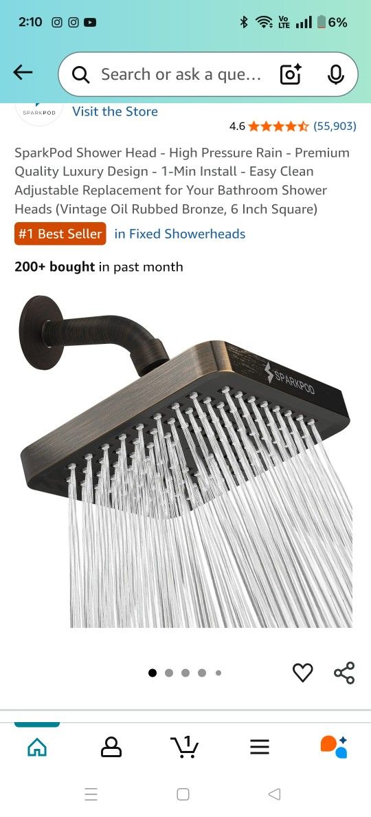 Spark 6 Inch Rainfall Shower Head