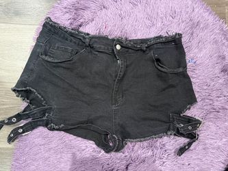 Shein Shorts Grunge Punk Rock Black Leg Strapped On Sides Adjustable Distressed