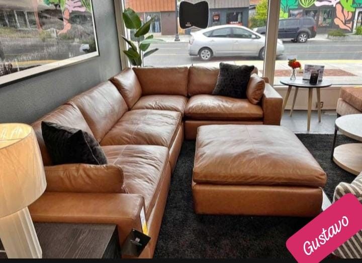 🆗 $39 down total Leather Caramel Sectional Sofas ottoman options