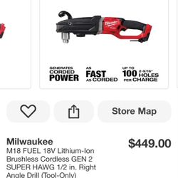Milwaukee M18 FUEL 18V Lithium-lon Brushless Cordless GEN 2 SUPER HAWG 1/2 in. Right Angle Drill (Tool-Only)