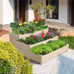 3 Tier Raised Garden Bed Solid Wood Planter Elevated Flowers Vegetables Planter