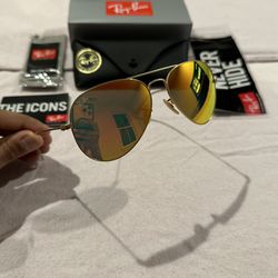 New RayBan Aviator Orange Mirrored Sunglasses